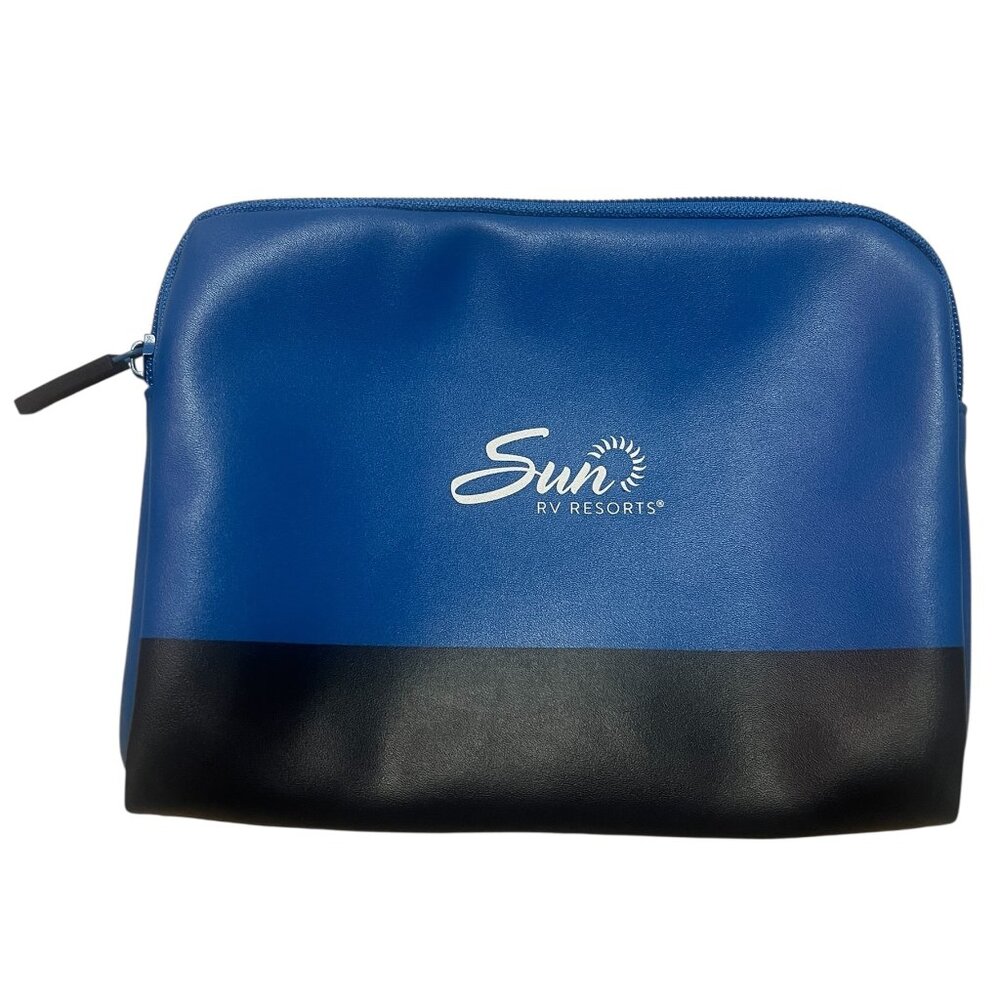 Sun RV Resorts Clutch Bag Cosmetic Makeup Blue/Black Zipper Empty 8" X 6.5" New